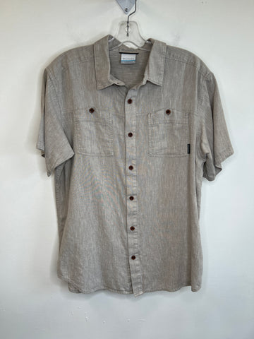 Columbia Grey Linen Short-Sleeved Button-Up Shirt (M)