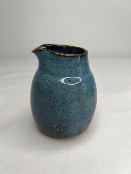 Small Blue Glazed Ceramic Pitcher (Dragonfly Stamp)