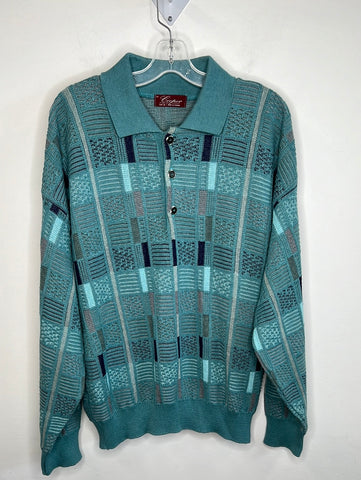 Retro Cooper Long-Sleeve Grandpa Polo Sweater (L)