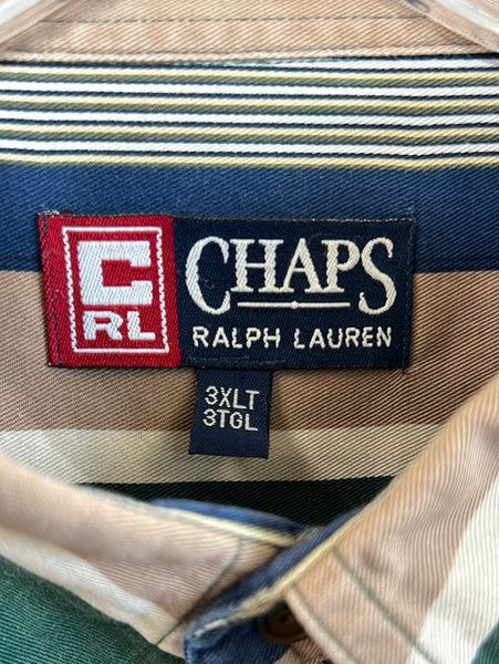 Vintage Chaps Ralph Lauren Green Striped Button-Down Shirt (3XL)