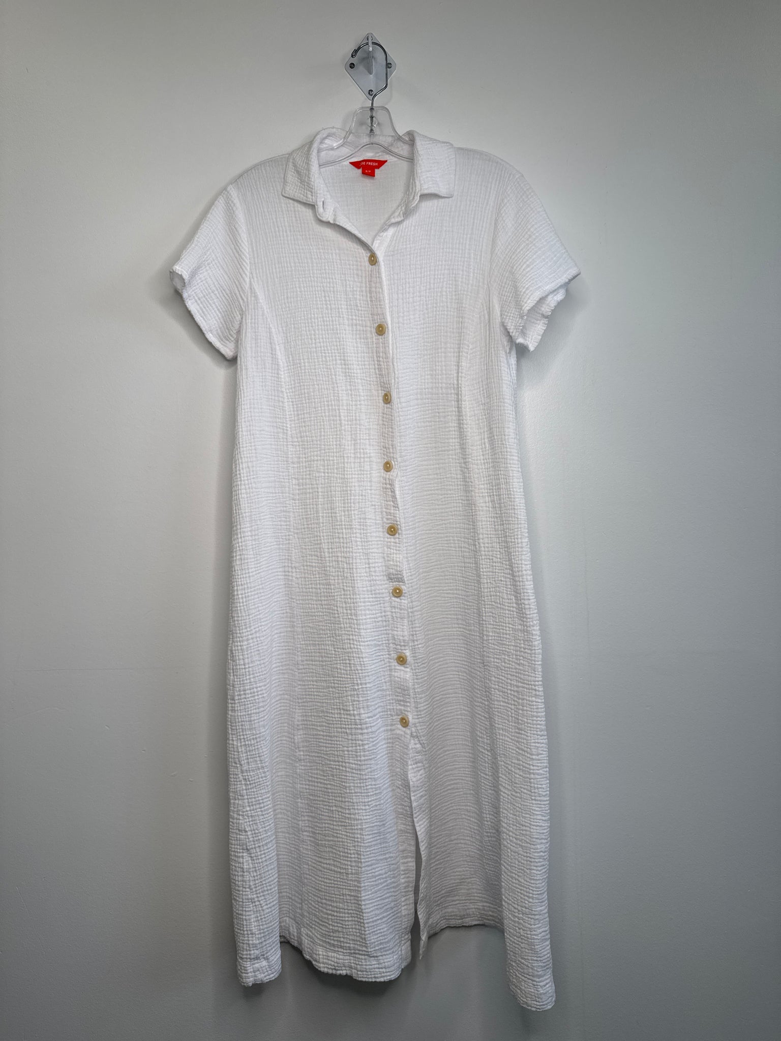 Joe Fresh White Cotton Button-Up Short-Sleeve Maxi Dress (S)