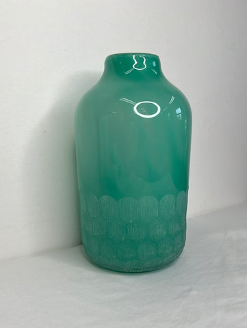 Teal Etched-Base Glass Vase