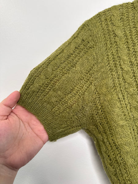Cider Green Cableknit Mockneck Cropped Top (M)
