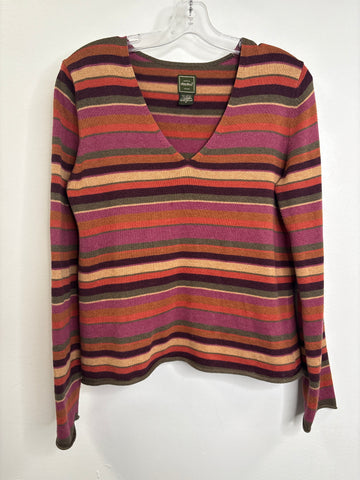 Eddie Bauer Striped V-neck Cotton Sweater (M)