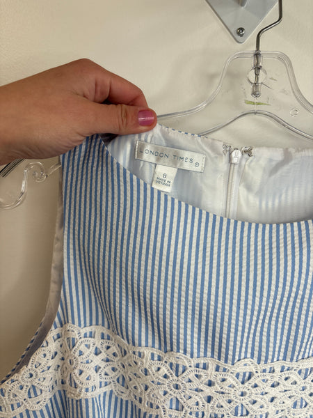 London Times Floral Lace Accent Striped Shift Dress (8)