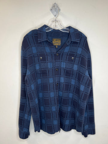 Lucky Brand Navy Blue Plaid Button-Up Fleece Long-Sleeve Shacket (L)