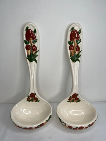 SET OF 2 Vintage Ceramic Mushroom Laddles Hanging Decor