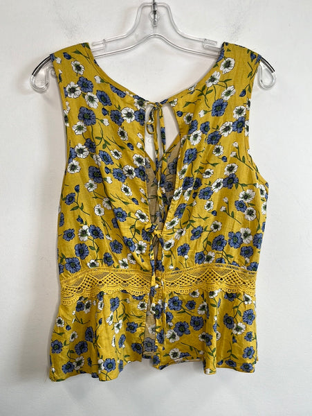 Cupcakes And Cashmere Yellow Floral Print Sleeveless Top (M)