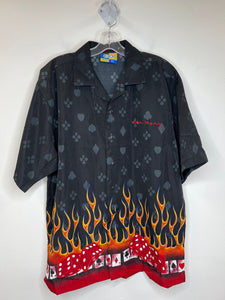 Vintage XNT Las Vegas Black "Poker" Print Short-Sleeved Button-Up Shirt (L)