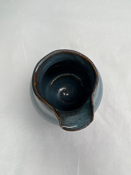 Small Blue Glazed Ceramic Pitcher (Dragonfly Stamp)