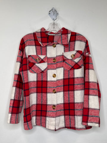 Civico 51 Red Plaid Fleece Button-Up Long-Sleeve Shacket (S)