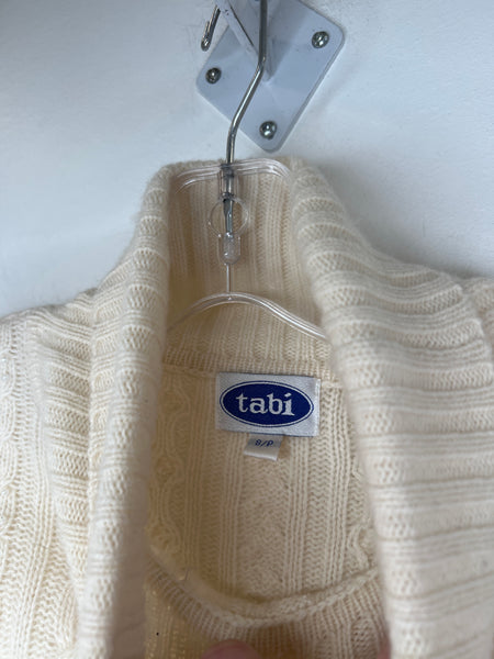 Vintage Tabi White Lambswool-Angora Blend Knitted Long-Sleeve Faux Pearl Sweater (S)