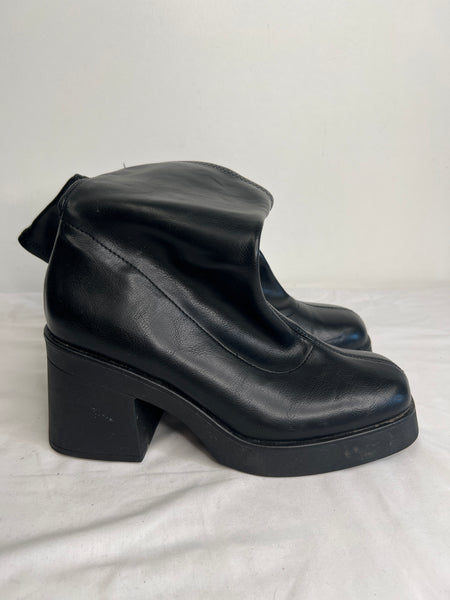 Call It Spring Steffanie Black Chunky Block Heel Vegan Leather Mid-Calf Boots (US 9)