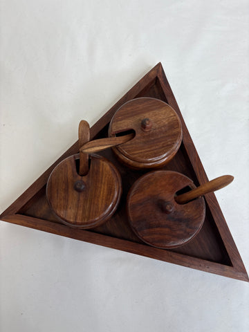 Purpledip Wooden 3 Bowls Tray Set