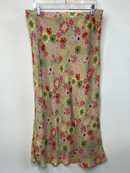Vintage Cleo Petites Floral Print Sheer Midi Skirt (14)