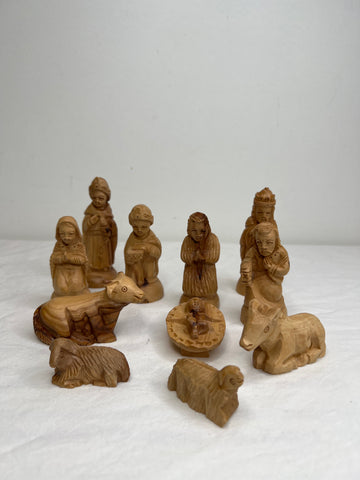 Vintage Olive Wood Hand-Carved Nativity Set