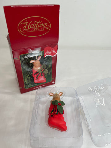 Vintage Heirloom Collection Rabbit Ears "Snuggly Surprised" Christmas Ornament