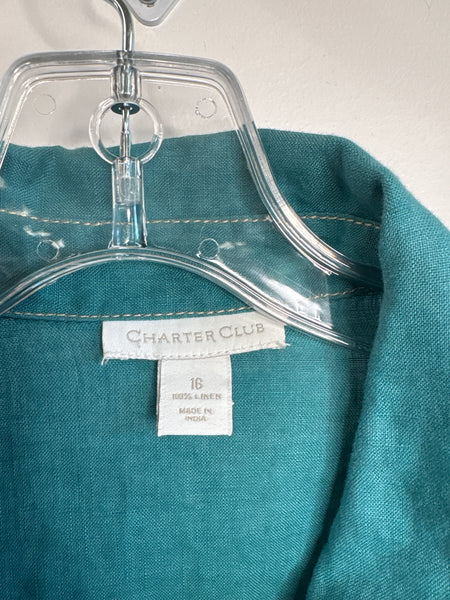 Charter Club Teal Linen Button-Up Mini Dress (US 16)