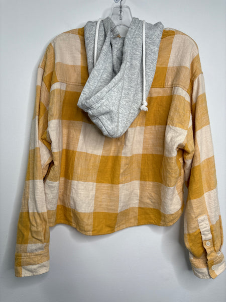 American Eagle Plaid Hooded Cropped Long-Sleeve Top (L)
