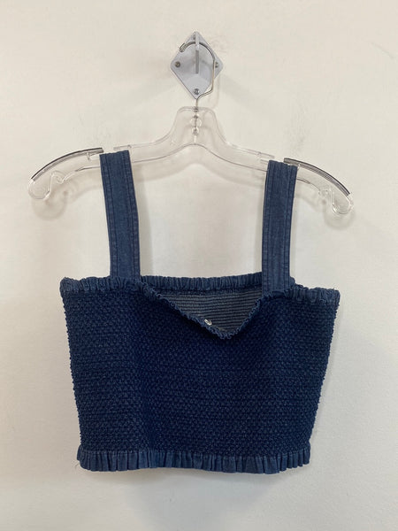 Rouched Chambray Denim Spaghetti Crop Top