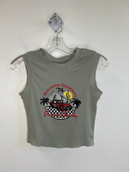 Manzanillo Speedway '74 Desert Classic Mint Green Sleeveless Crop Top (XS)