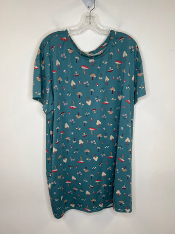 Joyspun Teal "Mushroom Print" Short-Sleeved Nightshirt (2X/3X)