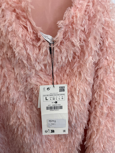 NWT Zara Baby Pink Faux Feather Halter Mini Dress (L)