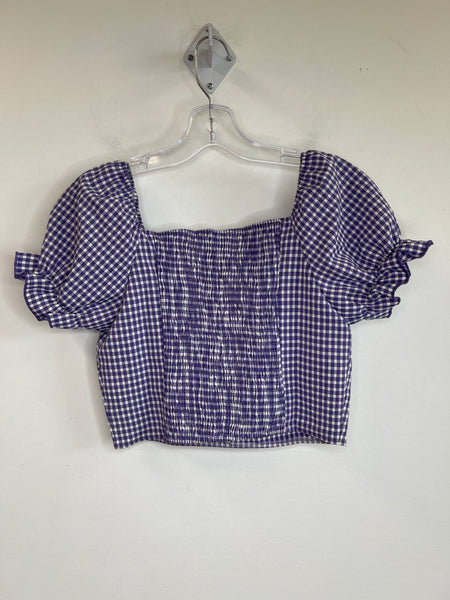 Lavander Gingham Puffed Sleeved Crop Top (M)