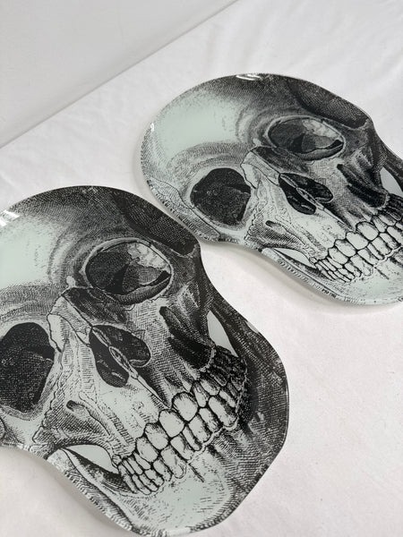 SET OF 2 Skull Art Glass Serving Dish