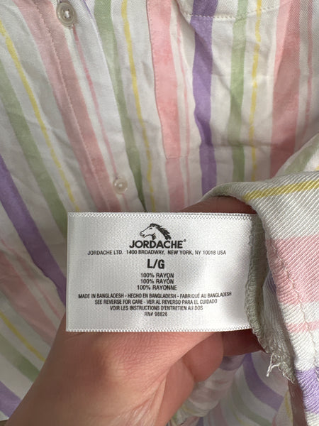 NWT Jordache Striped Button-Up Front-Tie Blouse (L)