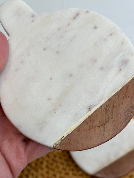 Set Of 2 Round Marble And Wood Coaster