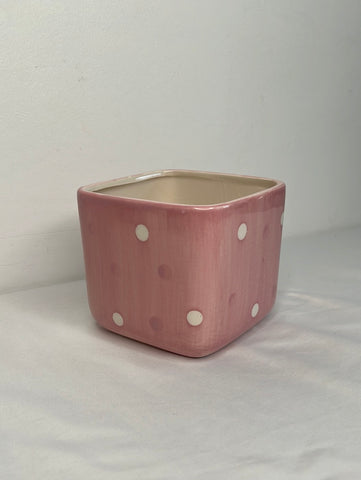 Polka Dot Pink Cube Ceramic Plant Holder