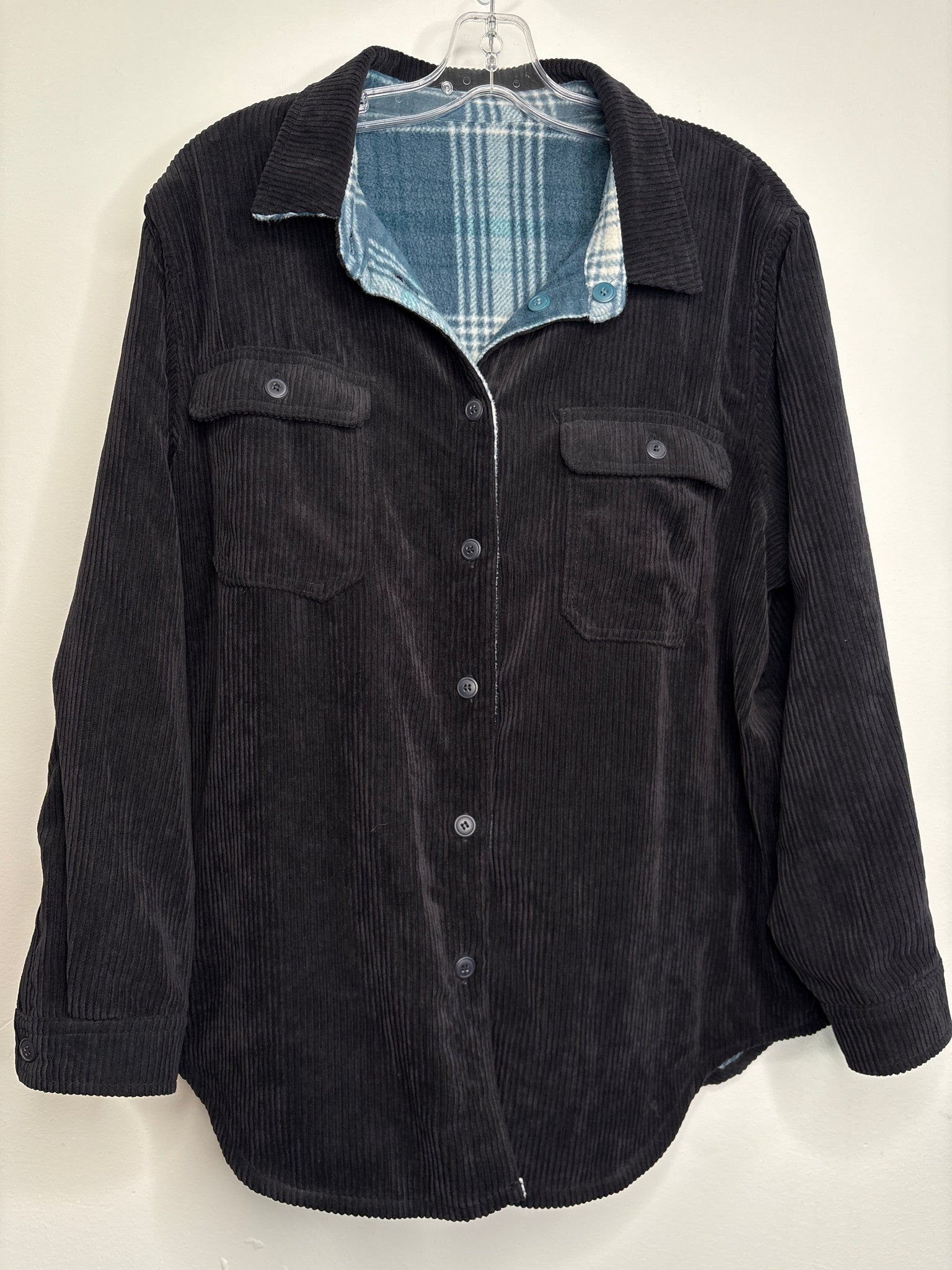 Love Tree Reversible Corduroy Plaid Flannel Shacket (XL)