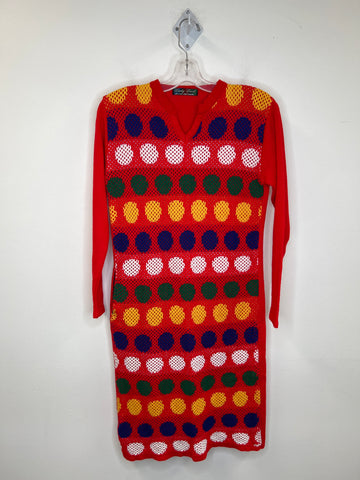 Vintage Lady Luck by R.C Knitwear Red Graphic Knitted Long-Sleeve Sweater Dress