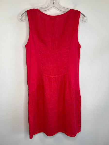 Lina Tomei Poppy Red Linen Midi Dress (S)