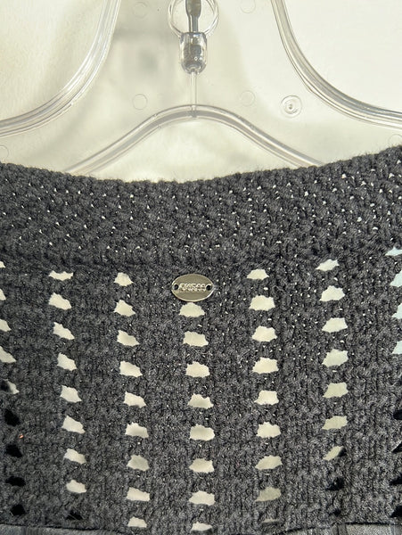 Guess Top Sheer V-Neck Horizontal Striped Crochet Knit Drop Shoulder (M)