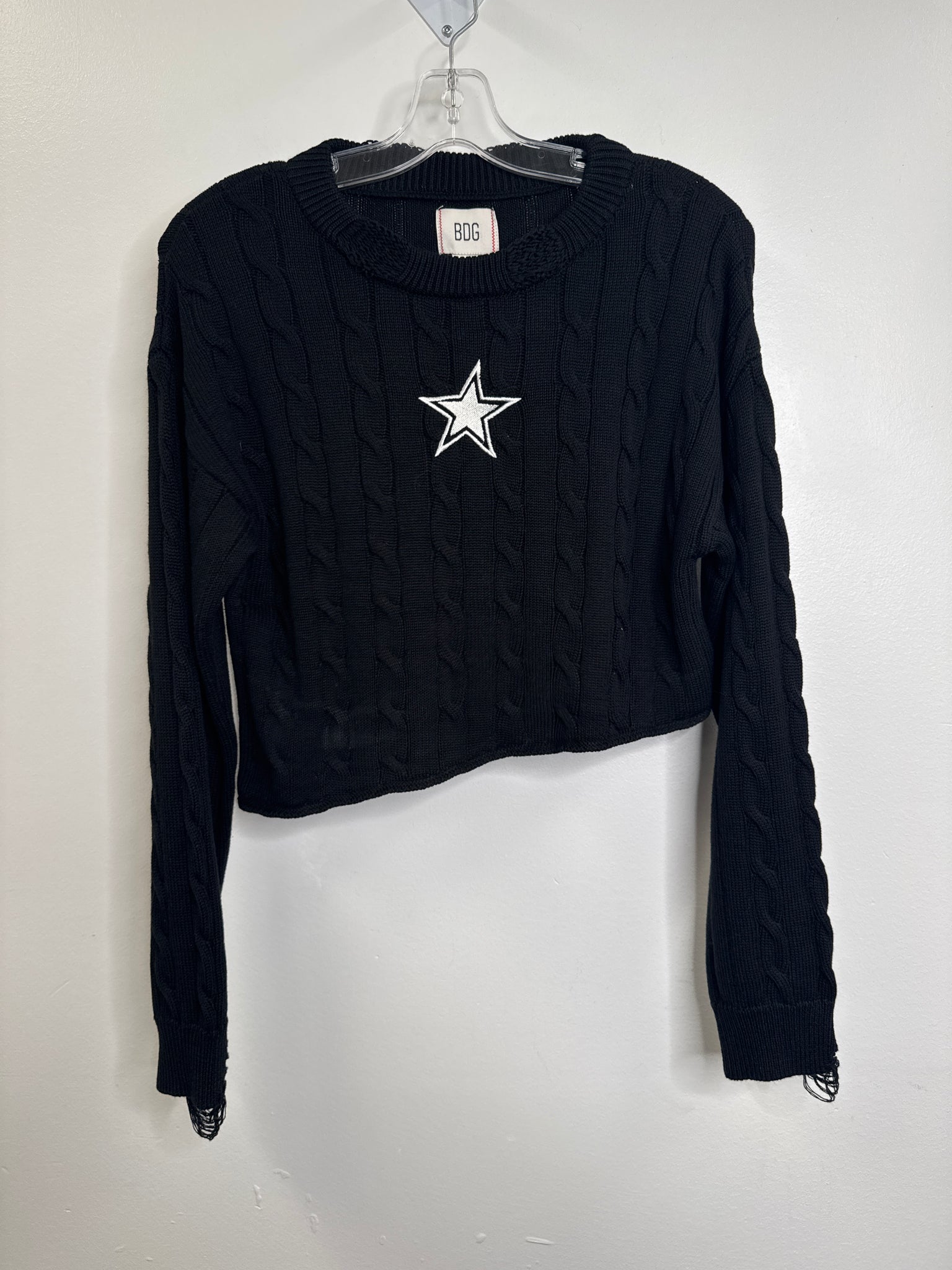 BDG Star Asymmetrical Embroidered Cable Knit Sweater (M)