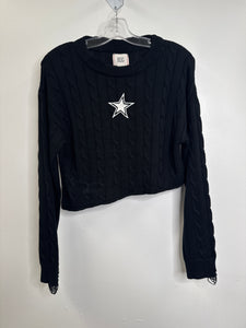 BDG Star Asymmetrical Embroidered Cable Knit Sweater (M)