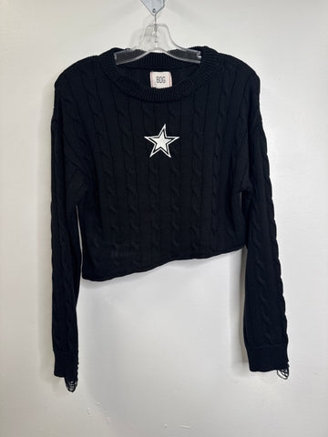 BDG Star Asymmetrical Embroidered Cable Knit Sweater (M)