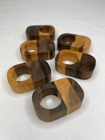 Handcarved Wooden Napkin Rings Set Of 6