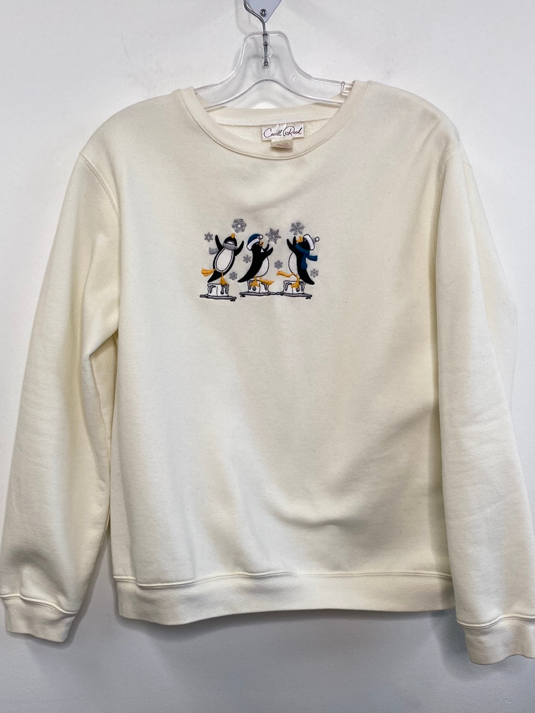 Retro Caroll Reed Penguin On Ice Embroidered Pullover Crewneck Sweater (XL)