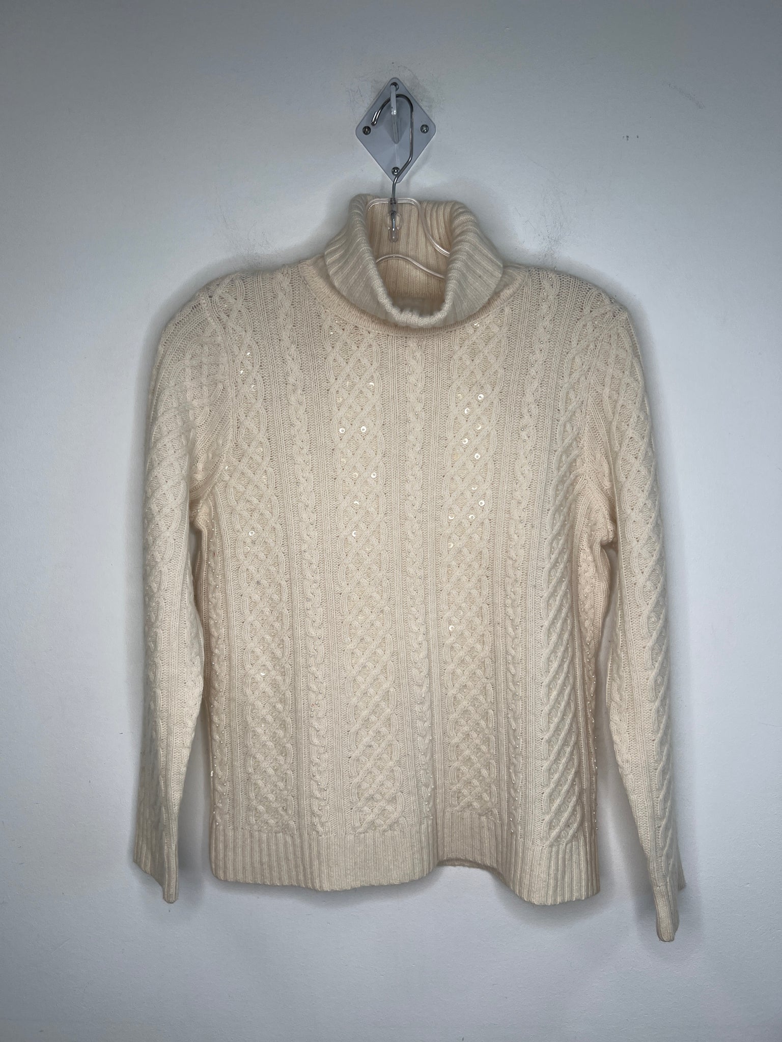 Vintage Tabi White Lambswool-Angora Blend Knitted Long-Sleeve Faux Pearl Sweater (S)