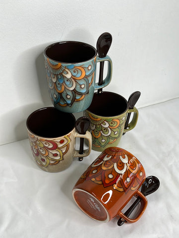 Mr. Coffee Set Of 4 Multi-coloured Mugs With Spoon