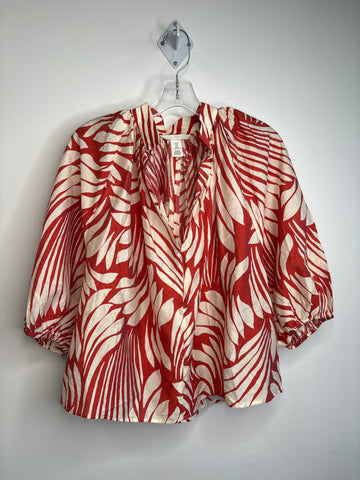H&M Leaf Print Balloon-Sleeved Blouse (M)