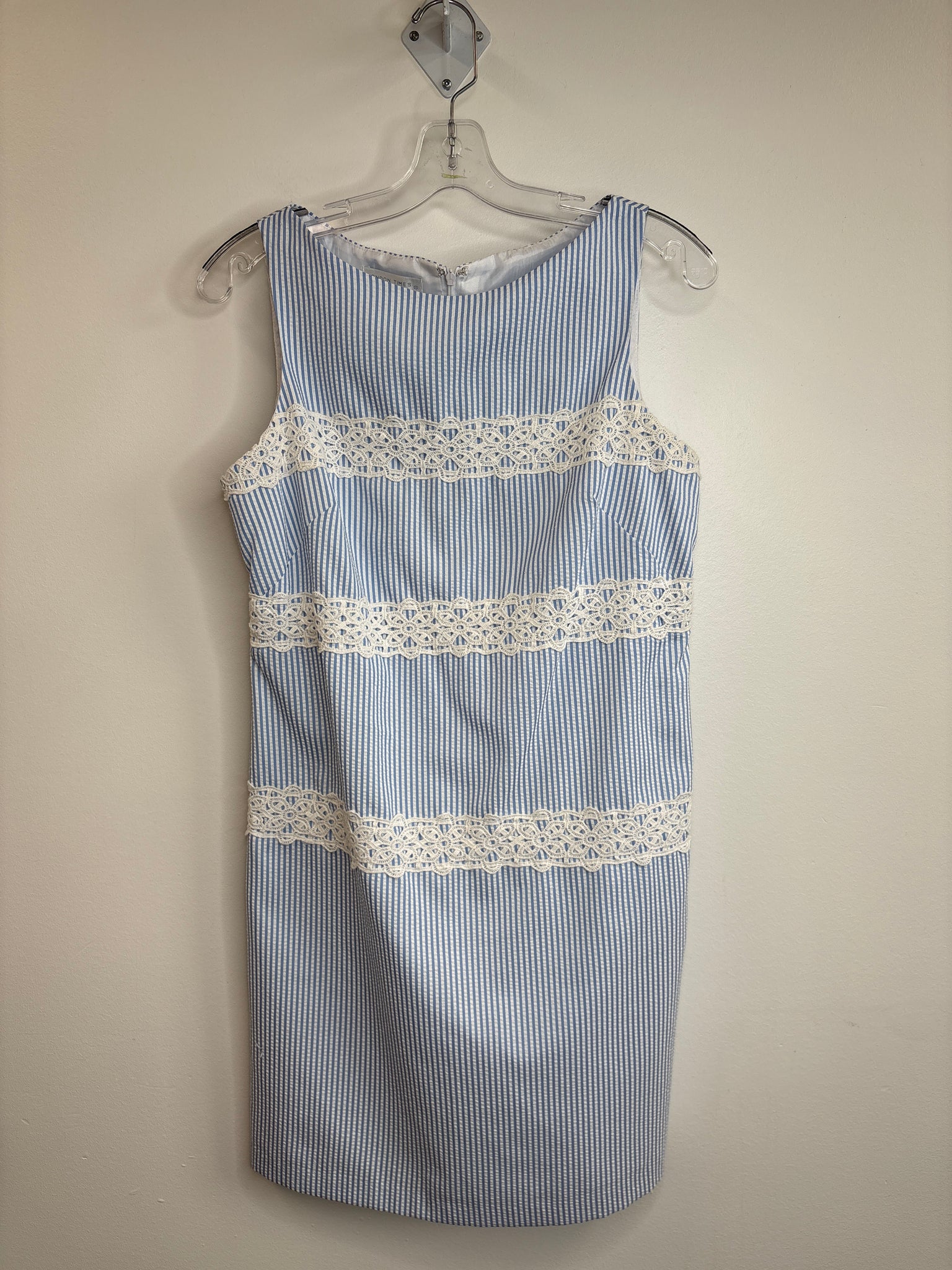 London Times Floral Lace Accent Striped Shift Dress (8)