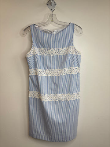 London Times Floral Lace Accent Striped Shift Dress (8)