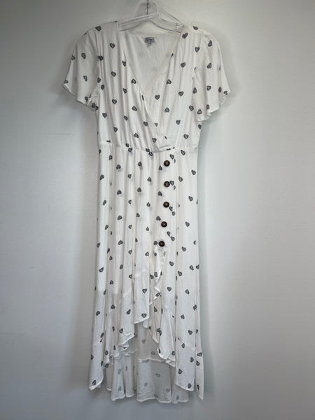 Kismet Heart Pattern White Wrap Hi-Low Dress (XS)