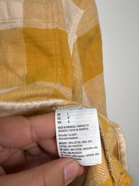 American Eagle Plaid Hooded Cropped Long-Sleeve Top (L)