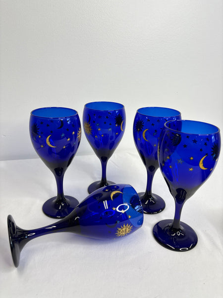 SET OF 5 Vintage Celestial Libbey Glass Stemmed Goblet