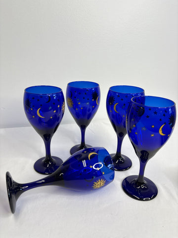 SET OF 5 Vintage Celestial Libbey Glass Stemmed Goblet